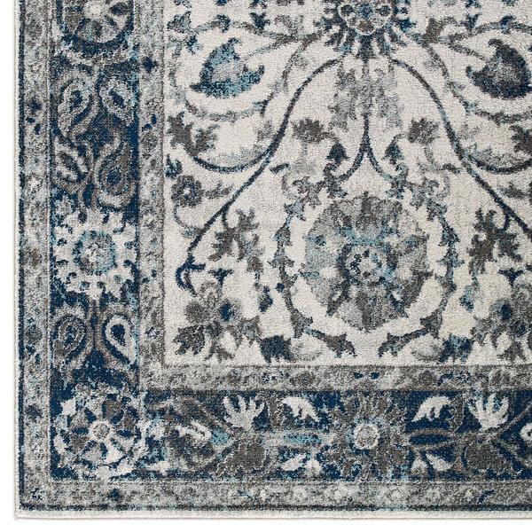 Ivory and Blue Ergode Entourage Samira Distressed Vintage Floral Persian Medallion 5x8 Area Rug 
